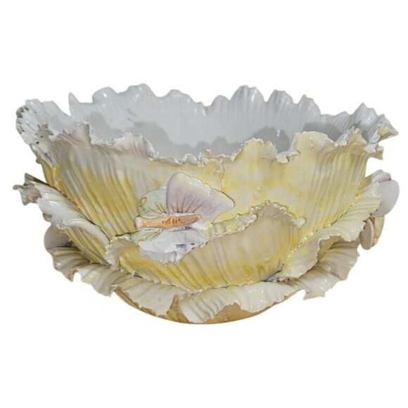 Amm Other - For Jung: AMM Bowl Porcelain Floral Butterfly Pottery FAENZA GAROFANO 8.75"